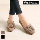 Chain-trim Fringed Faux-suede Flats