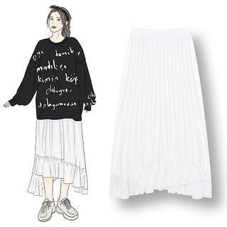 Asymmetric Hem Midi A-line Skirt White - One Size