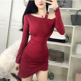 One-shoulder Long-sleeve Mini Sheath Dress