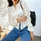 Frill-neck Shirred Blouse
