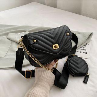 Set: Quilted Flap Crossbody Bag + Coin Purse