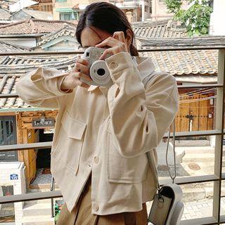 Flap-pocket Button-up Cropped Jacket