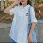 Elbow-sleeve Cherry Embroidered Polo Shirt