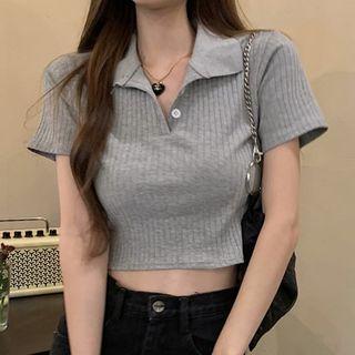 Polo Short-sleeve Plain Cropped Top