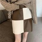 Two-tone Check Pu Mini Skirt