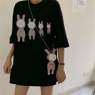 Cartoon Print Short-sleeve T-shirt / Cartoon Crossbody Pouch