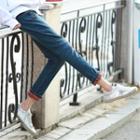 Drawstring-waist Plaid-detail Tapered Jeans