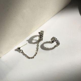 925 Sterling Silver Chain Ear Cuff 1 Pair - Asymmetric - Silver - One Size