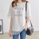 Lace-overlay Lettering T-shirt