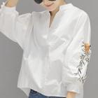 Puff-sleeve Embroidered Floral Shirt