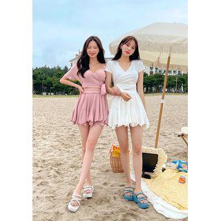 Wrap Top & Godet Miniskirt Matching Set