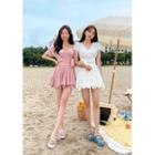Wrap Top & Godet Miniskirt Matching Set