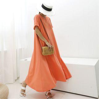 Short-sleeve Plain Maxi A-line Dress