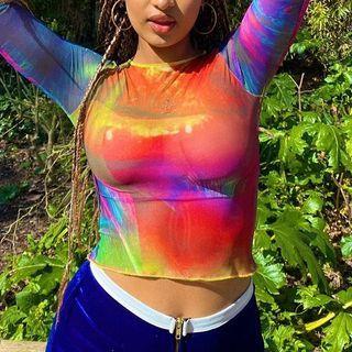 Long Sleeve Printed Crop Top