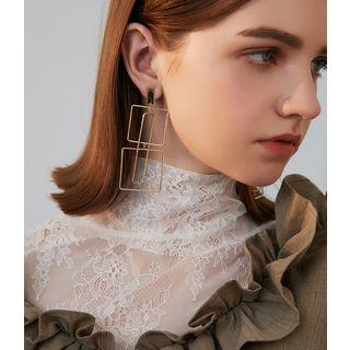 Cut-out Square Drop Earring 1 Pair - 925 Silver - Gold - One Size