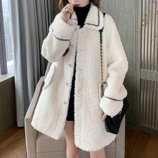 Contrast Stitching Fleece Buttoned Coat / Long Coat