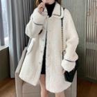 Contrast Stitching Fleece Buttoned Coat / Long Coat