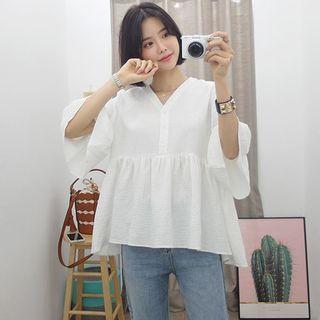 Button-placket Ruffle Blouse