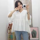 Button-placket Ruffle Blouse
