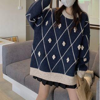 Flower Detail Argyle Sweater (various Designs)