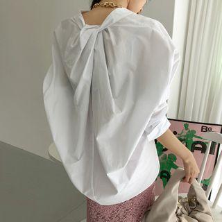 Mandarin-collar Knot-back Shirt