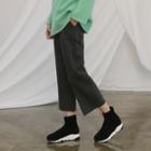 Band-waist Wool Blend Pants Charcoal Gray - One Size