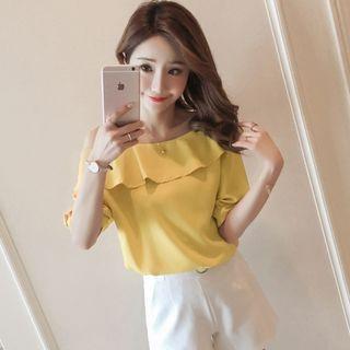 Ruffled Cold Shoulder Elbow-sleeve Blouse