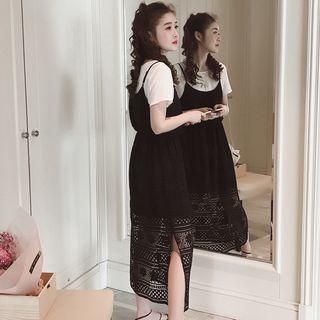Mock Two-piece Lace Short-sleeve Dress
