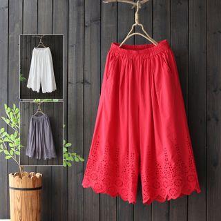 Eyelet Cropped Wide-leg Pants