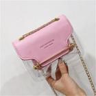 Color Block Flap Cover Clear Panel Satchel With Chain Strap