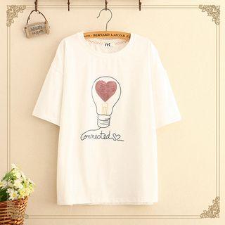 Light Bulb Print Short-sleeve T-shirt