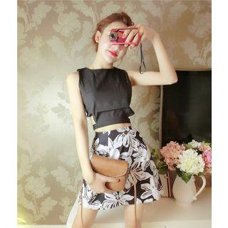 Set: Sleeveless Top + Print Mini Skirt