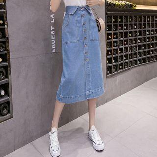 High-waist Single-breasted Denim Skirt