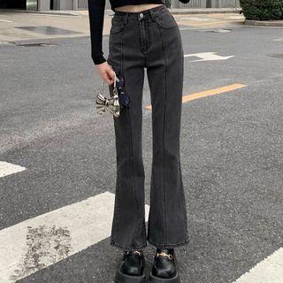Long-sleeve Cold Shoulder Top / Bootcut Jeans