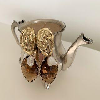 Gem Dangle Statement Earrings Gold - One Size