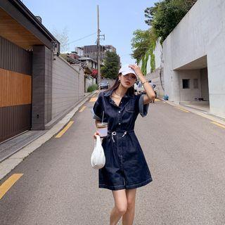 Drawcord Denim Shirtwaist Playsuit