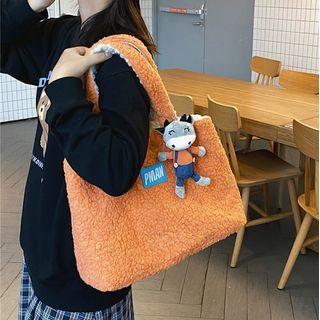 Faux Shearling Tote Bag / Bag Charm / Set