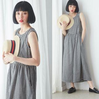 Gingham Sleeveless Wide Leg Jumpsuit