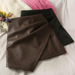 Asymmetric Faux-leather Ruched Mini Skirt