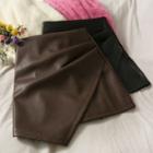 Asymmetric Faux-leather Ruched Mini Skirt