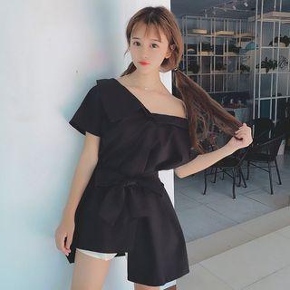 Plain Off Shoulder Short Sleeve Shirt Dress