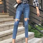 Cut-out Cropped Skinny Jeans