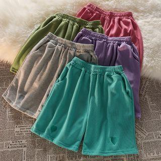 High-waist Plain Heart Embroidered Shorts
