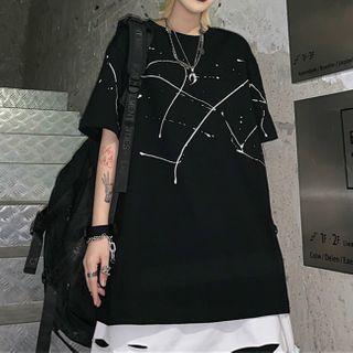 Elbow-sleeve Splatter Print T-shirt Black - One Size