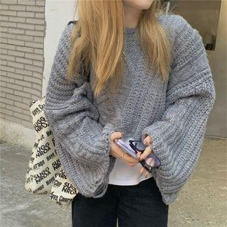 Crew-neck Cropped Sweater Gray - One Size