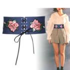 Flower Embroider Lace-up Elastic Belt