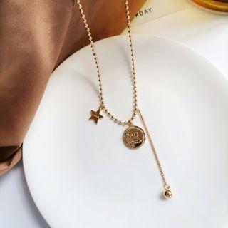 Alloy Star & Disc Pendant Necklace 1 Pair - Alloy Star & Disc Pendant Necklace - Gold - One Size