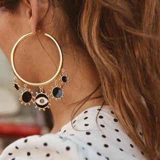 Glaze Eye Alloy Hoop Earring 1 Pair - Black - One Size