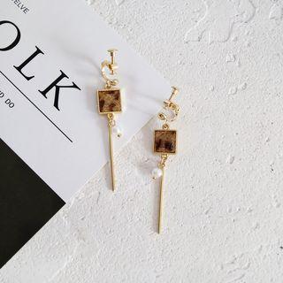 Faux Pearl Geometric Square & Bar Dangle Earring
