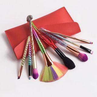 Set Of 8: Makeup Brush + Bag Set Of 8 - Makeup Brush & Bag - Iridescent & Red - One Size